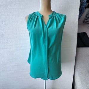 Pookie & Sebastian Sleeveless Button Up Blouse Teal Turquoise Summer Feminine